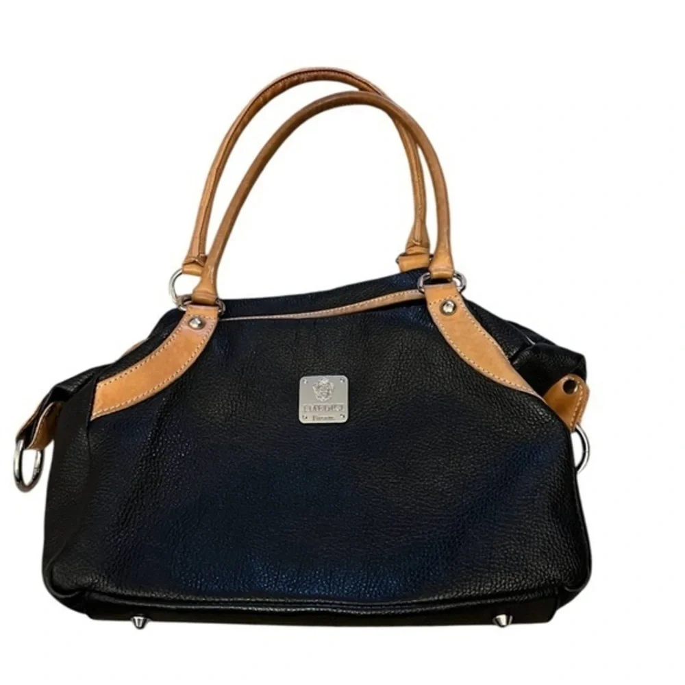 I MEDICI FIRENZE Italian black & tan pebbled leather purse / bag